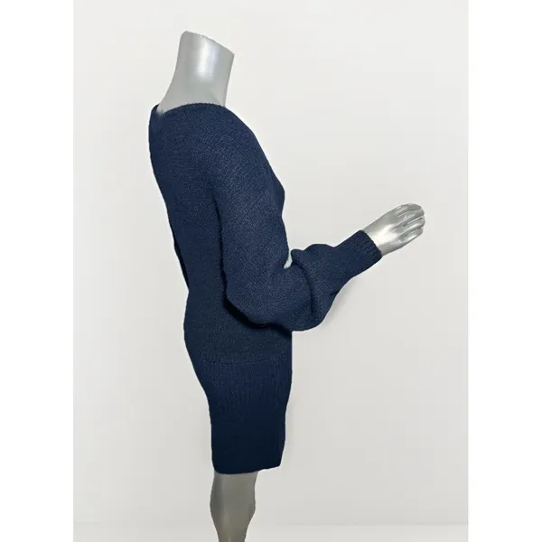 MESHKI Rafferty Navy Blue Knit Mini Sweater Dress XS NWT Boat Neck Puff Sleeve - Image 7