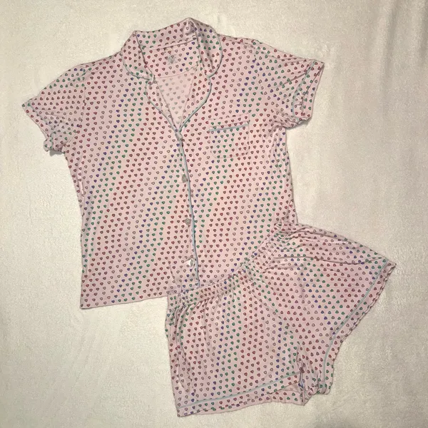 Roller Rabbit Lilac Disco Heart Polo Pajama Short Sleeve Shirt and Shorts Set size XS - Image 2