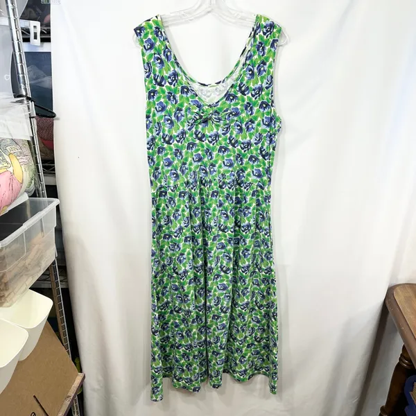 VTG The Eagle's Eye Large Midi Dress Floral Sleeveless Blue Green Bow 80s‎ 1600 - Image 2