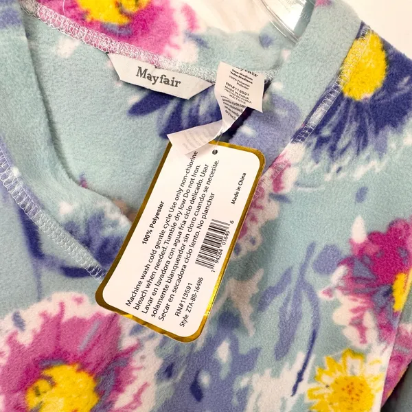 Mayfair Medium Pajama Set Floral Fleece Blue Pink Watercolor‎ Vivid NWT Gift 515 - Image 6