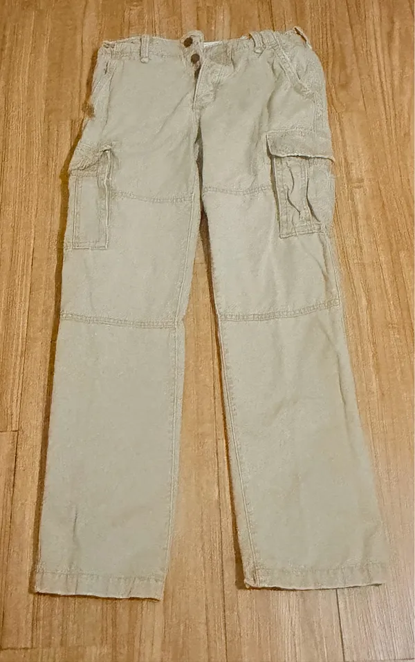 Hollister Men's Cargo Pants Beige Cotton Canvas Button Regular Fit Straight Leg - Image 2