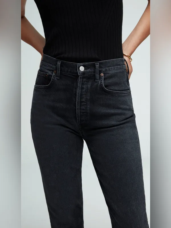 AGOLDE Riley High Rise Straight Crop Charcoal Black Wash Jeans | Size 27 - Image 2