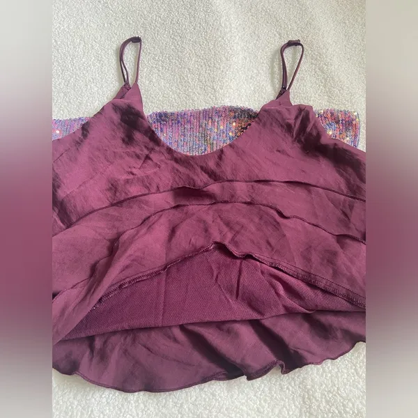 Free People Turn It On Camisole in Plum Vetiver Bloom Cropped Sequin Top Sz S - Image 8