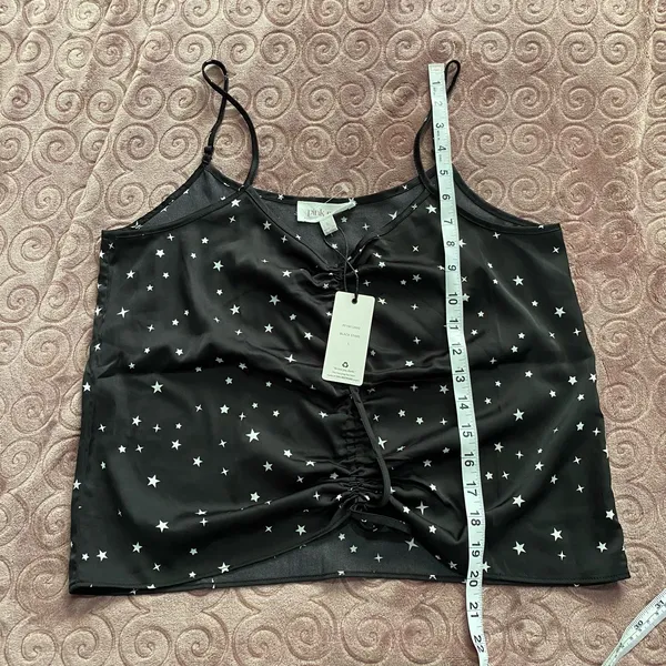 Pink Rose Black Star Cropped Cami Size Large NWT - Image 9