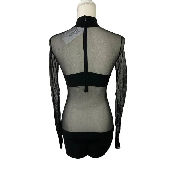 MONOT Contrasting Bands Mini Dress in Black 2 New Womens Sheer Panel Long Sleeve - Image 6