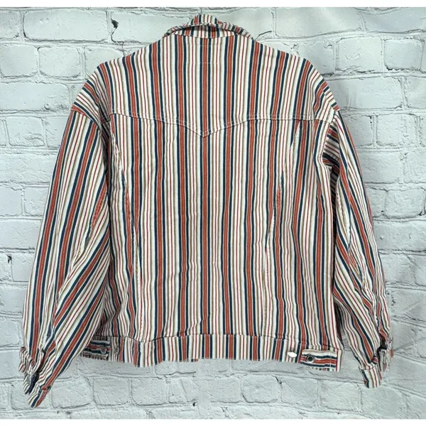 Wrangler Girlfriend Jacket Women's M Striped Denim Oversized Retro Cowboy - Image 4