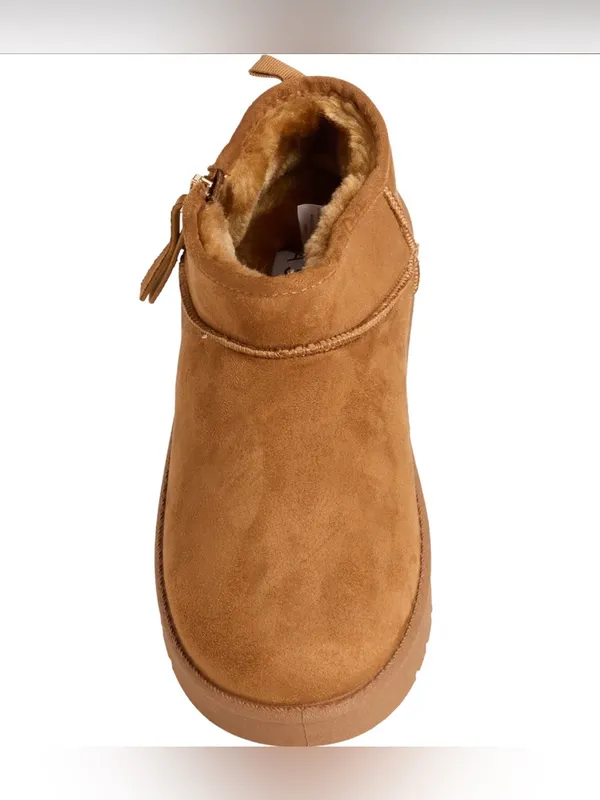 ASPEN Mini Side-Zip Faux Shearling Boots 7 Chestnut $49 Retail NEW - Image 3