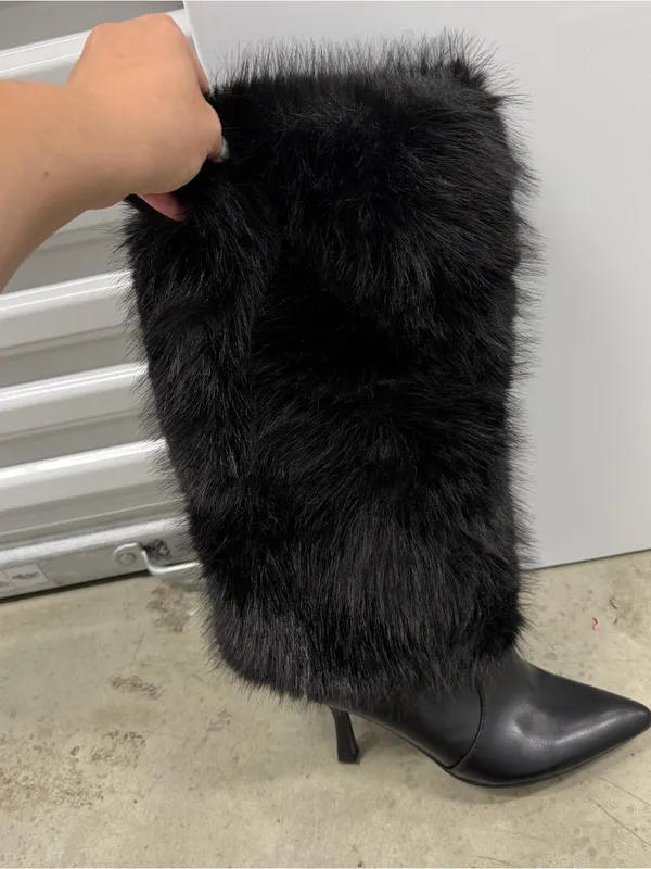 Black‎ Faux Fur Tall Boot Covers Black Size 8 - Image 7