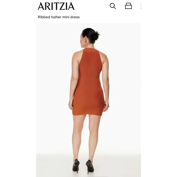 Aritzia Babaton Sculpt Knit Halter Mini Dress XS Flambeau Red Orange Bodycon - Image 5
