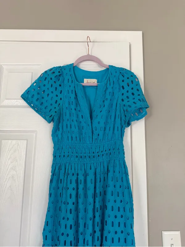 Anthropologie Somerset Aqua Blue Eyelet Maxi Dress - Image 5