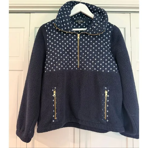 J.Crew Sherpa printed quarter zip fleece sweater small - Image 3
