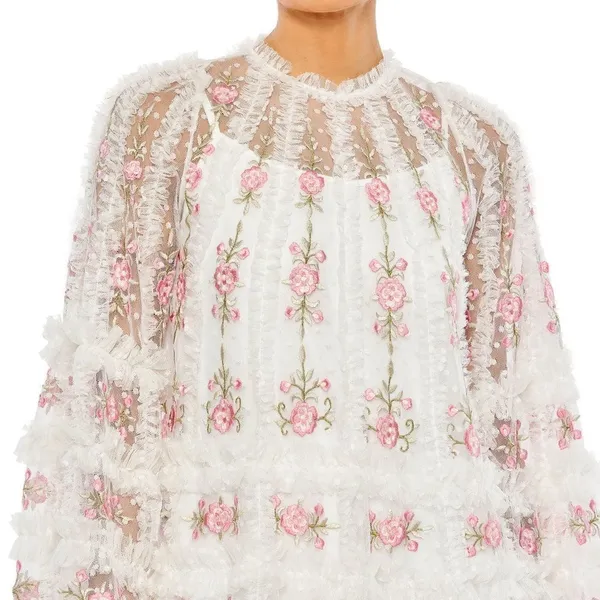 Mac Duggal 8031 Embroidered Flare Sleeve Embroidered Mini Dress - Image 4