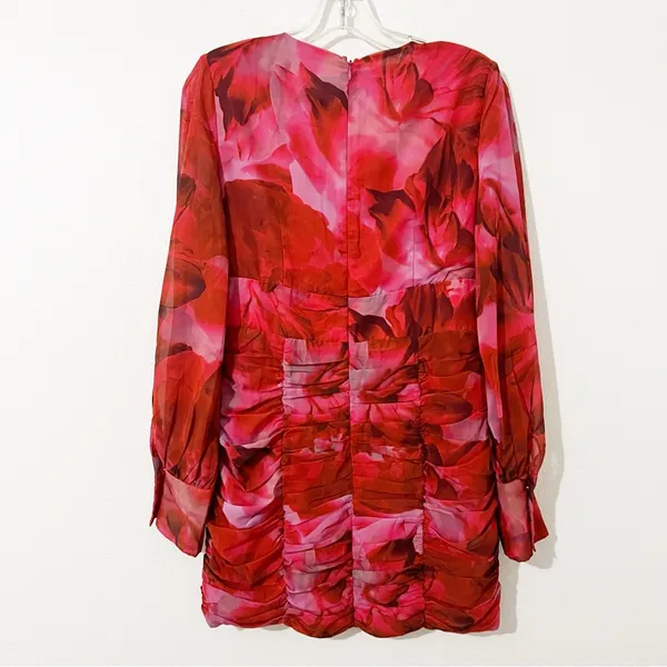 RUNAWAY THE LABEL LITSA DRESS PINK Rose Mini Long Sleeve Floral Size Large L - Image 7