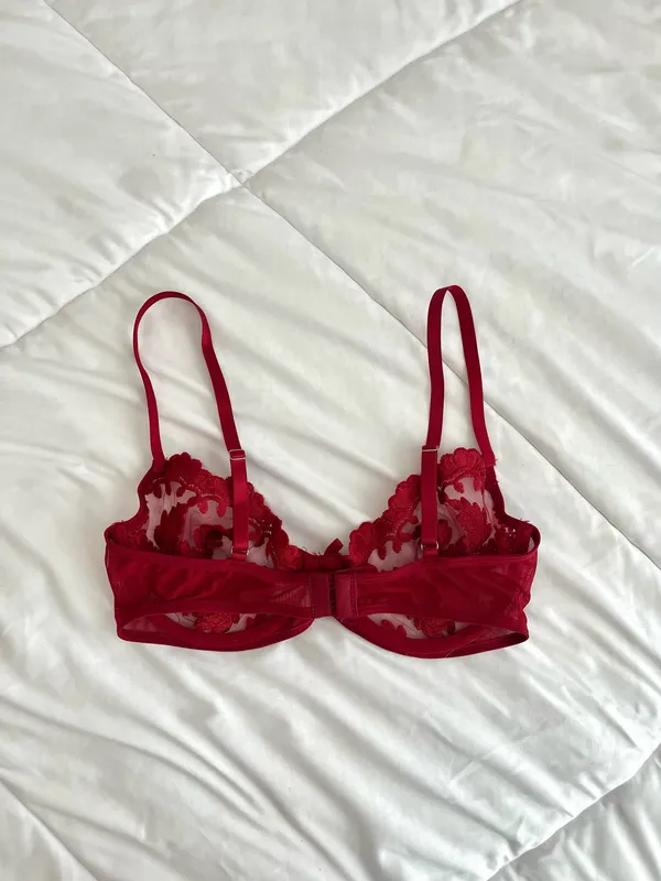 Beautiful maroon mesh lace bra Red - Image 5