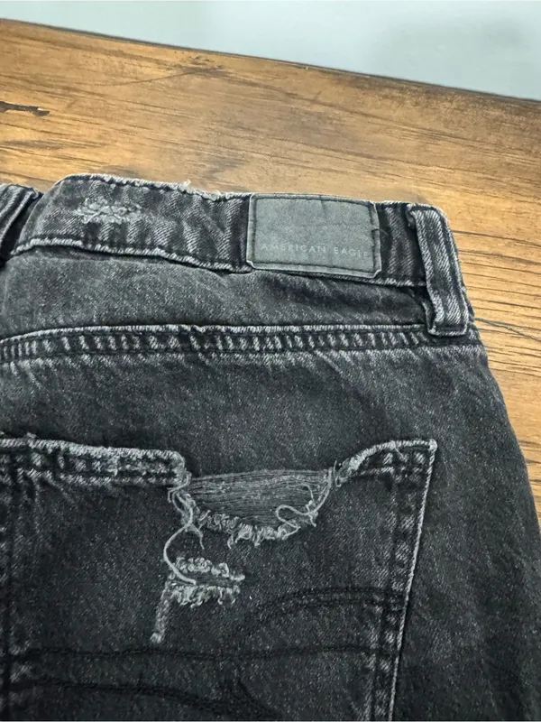 American Eagle Outfitters Washed Black Distressed Denim Shorts - Image 5