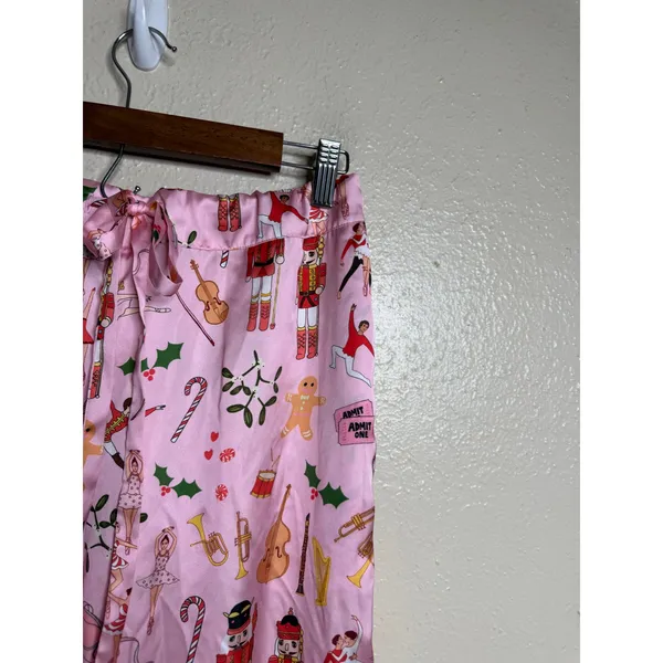 karen Mabon Pink Nutcracker Ballet Christmas Satin Pajama Pants size L - Image 5
