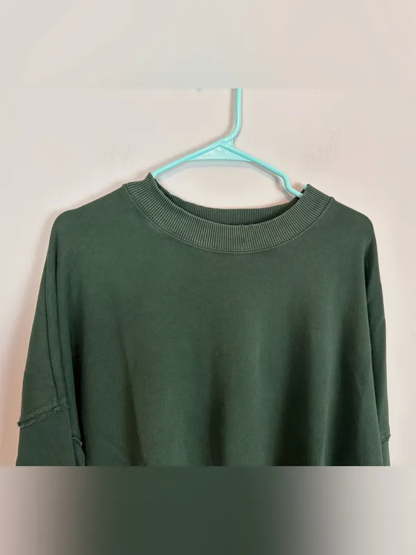 Aerie Oversized Crewneck Sweatshirt Green Exposed Seams XS - Image 3