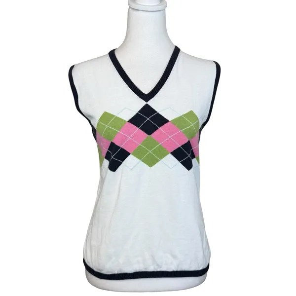 IZOD C-Flex Preppy Sleeveless Argyle Sweater Vest Size Small Tennis Prep Golf - Image 2