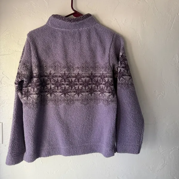 Cabelas Fleece Pullover Vintage S/P Purple Lavender Star Print Mock Neck Sweater - Image 5