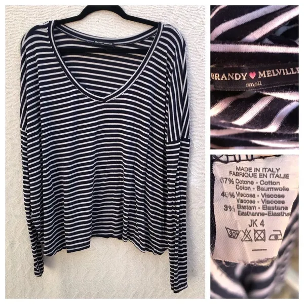 Brandy Melville‎ Navy Striped Shirt - Image 2