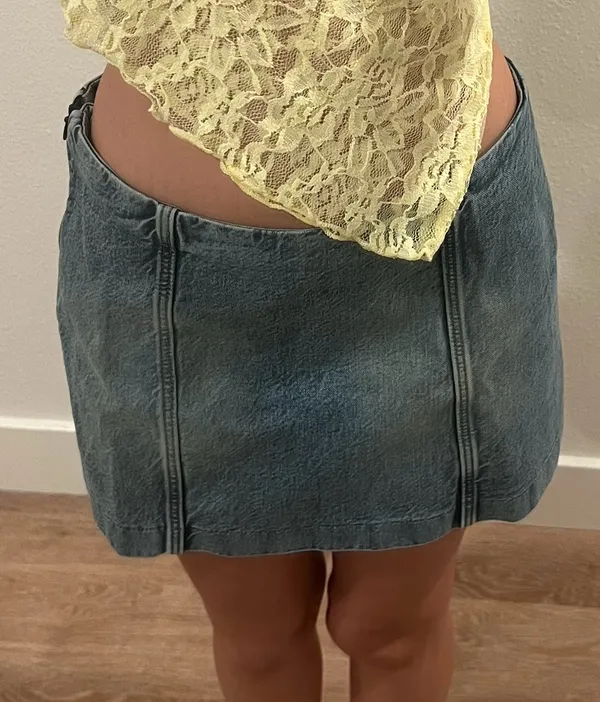 H&M Blue Navy Denim Mini Bodycon Skirt - Image 5