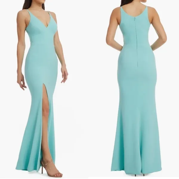 NWOT Dress the Population Iris maxi slit crepe gown tranquil blue sz XL - Image 2
