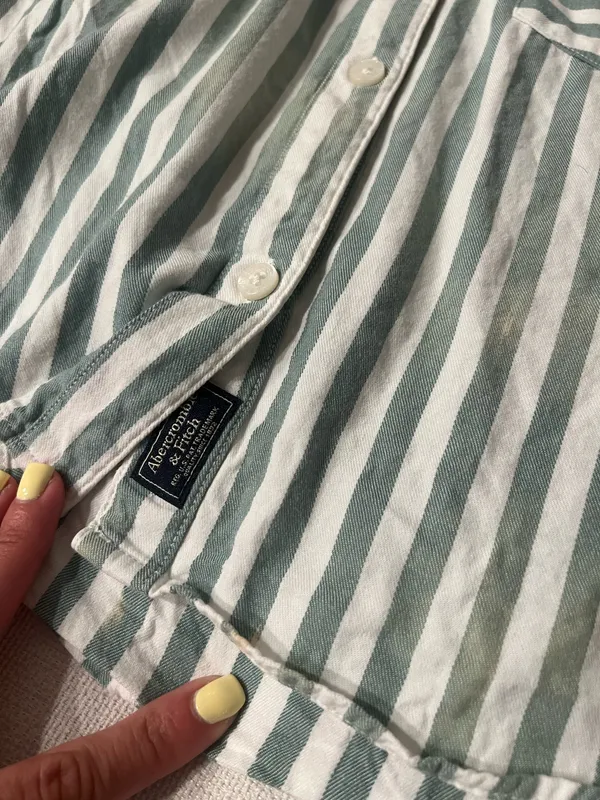 ANF Abercrombie and Fitch Green White Vertical Striped Button Down Up Blouse Top Shirt - Image 4