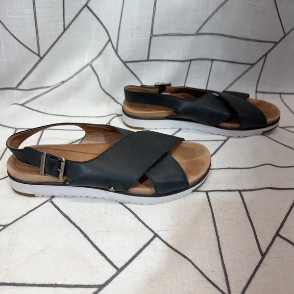 UGG Kari‎ Slingback Sandals 7.5 Black Leather Crisscross Platform 1092259 - Image 2