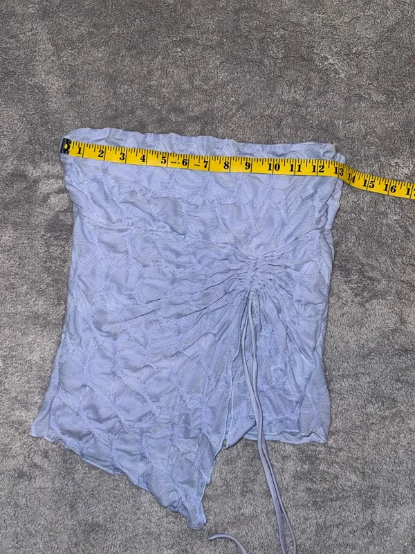 Urban Outfitters Light Blue Strapless Ruched Drawstring Women's Top size large - Image 5