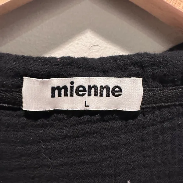 Mienne Black Babydoll Cotton‎ Collared Textured Mini Dress Large Pockets - Image 3