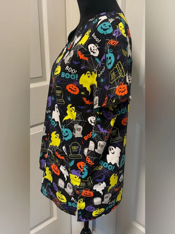 Luv Scrubs V- neck Halloween Nurse, Doctor, Hospital Scrub Shirt Top Pumpkins - Image 2