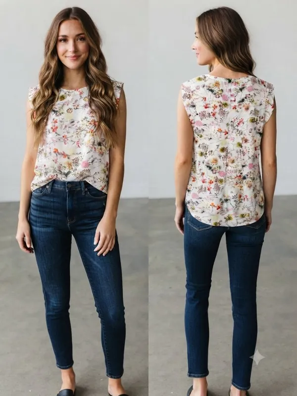 Pleione Women's Floral Print Sleeveless Blouse White Multi Size Large (L) - Image 2