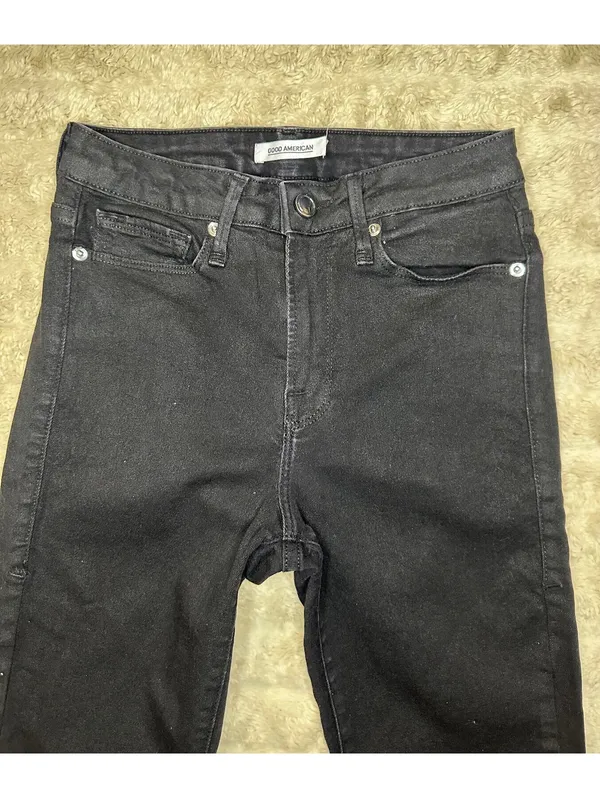 Good American Good Legs black mid-rise coated straight stretch denim jeans 0/25 - Image 2