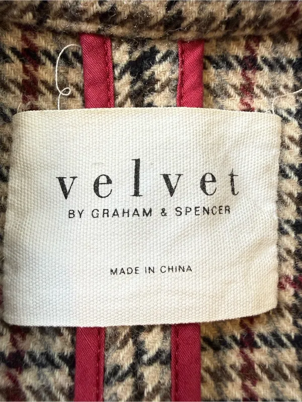 Velvet by Graham & Spencer Wool Blend Houndstooth Trench Coat Black White Pink - Image 3
