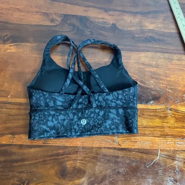 Lululemon Energy Bra Longline Grey Black Leopard Camo Strappy Sports Bra XS‎ - Image 2