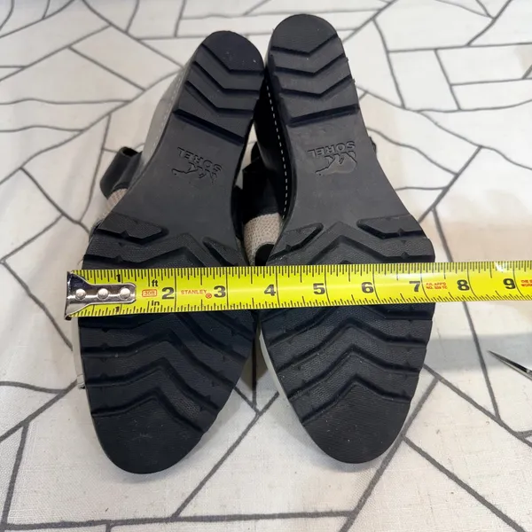 Sorel Joanie Wedge Sandals 10‎ Black Snake Embossed Leather Ankle Strap NL2852 - Image 8