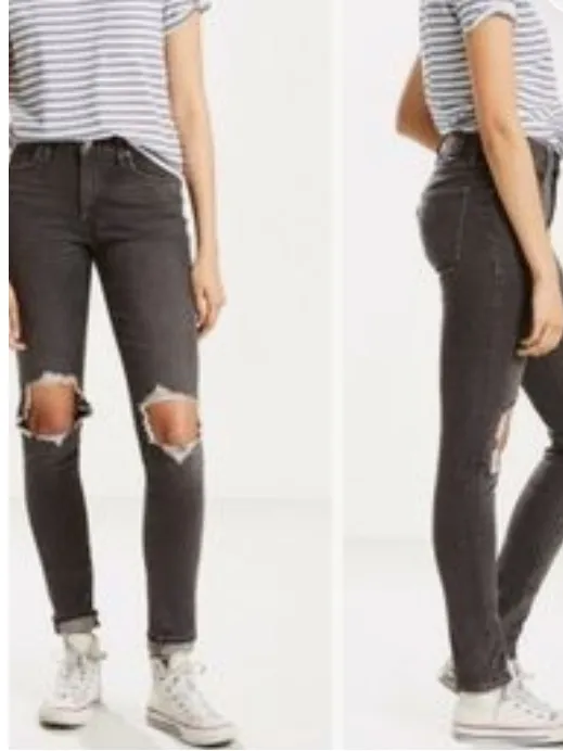 Levi's 721 High Waisted Distressed Black Jeans Sz 28 - Image 2