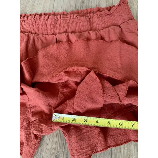 Liyo Hon Orange Ruffle Skort Elastic Waist Boho Mini Shorts Skirt L - Image 5