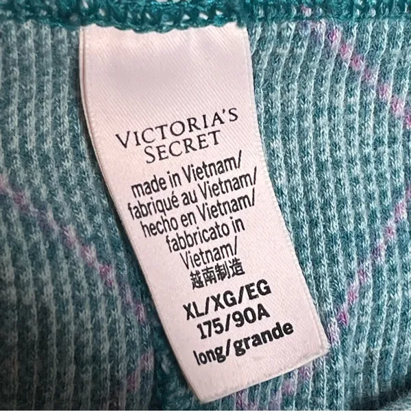 Victoria’s Secret Sz XL Long Pajama Set Teal Purple Black Argyle Plaid - Image 14