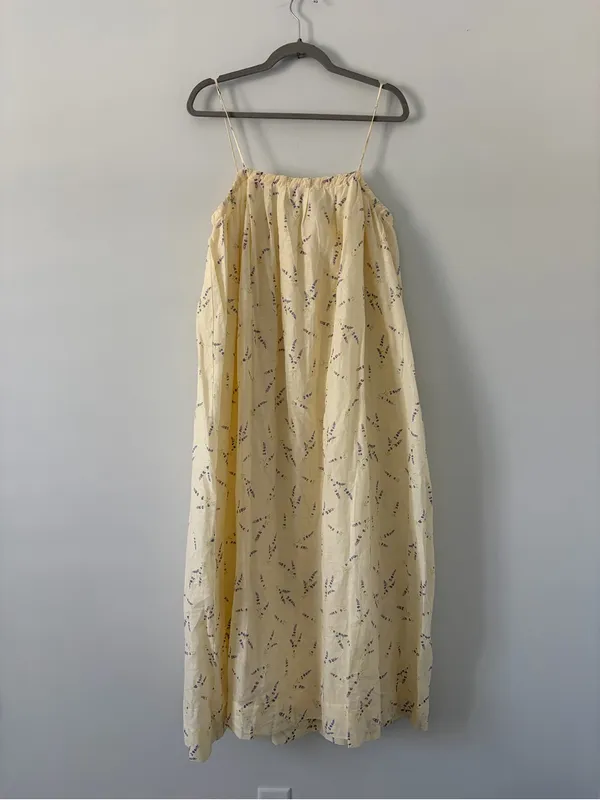 H&M Wildflower Linen Blend Sleeveless Square Neck Maxi Dress Butter Yellow M - Image 2