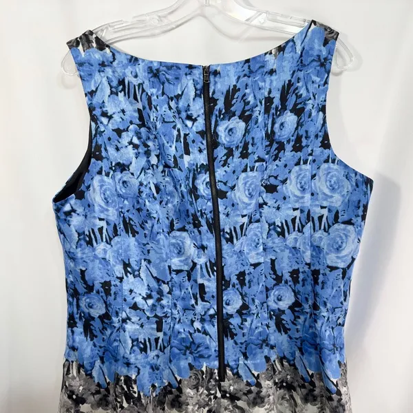 J Taylor Plus Size 18W Dress Sleeveless Fit n Flare‎ Floral Blue White Mini 700 - Image 5