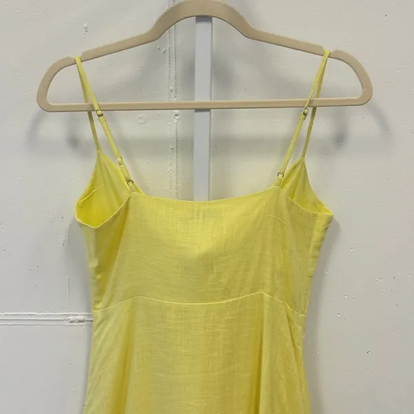 Lush Yellow Linen Blend Tie Front Button Down Mini Dress LD42793-CI Womens Small - Image 5