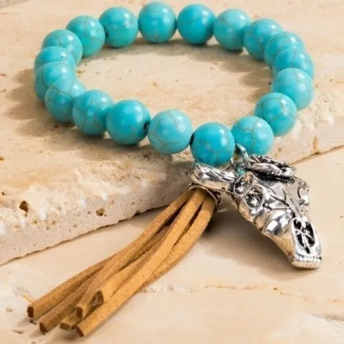 Natural stone bead‎ and steer head charm - Image 5
