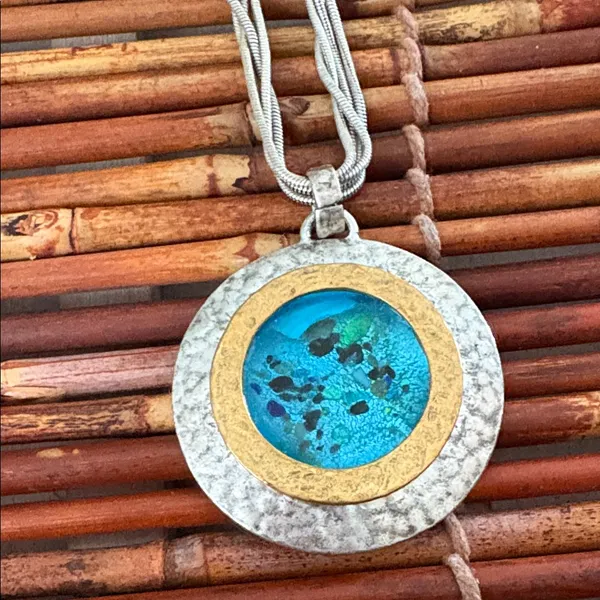 Chico's Silver and Gold Necklace with Blue Pendant 16”-20” - Image 4