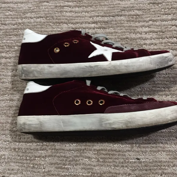 Golden Goose Burgundy and White Sneakers - Image 4