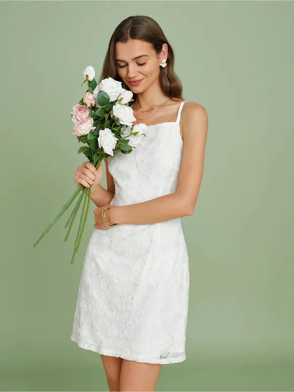 Rihoas White Textured Slip Mini Dress - Image 3