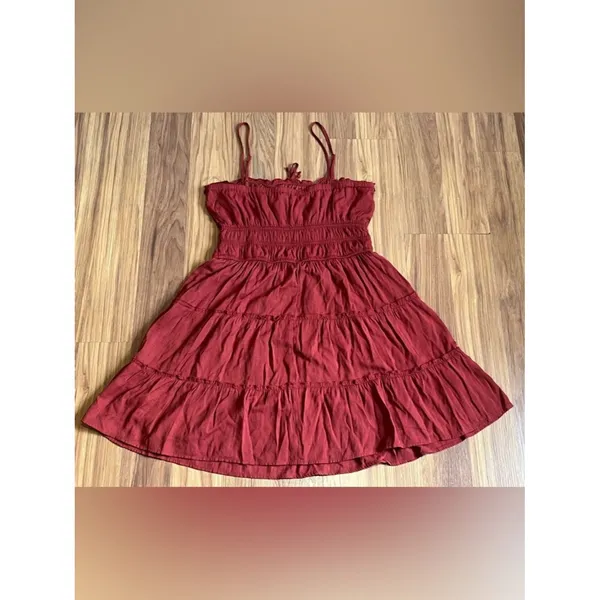 Trixxi Tiered Smocked Mini Dress Size L Burnt Orange Rust - Image 2