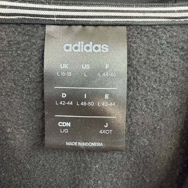 Adidas black striped sleeve pullover cotton hooded sweatshirt casual lounge L - Image 4