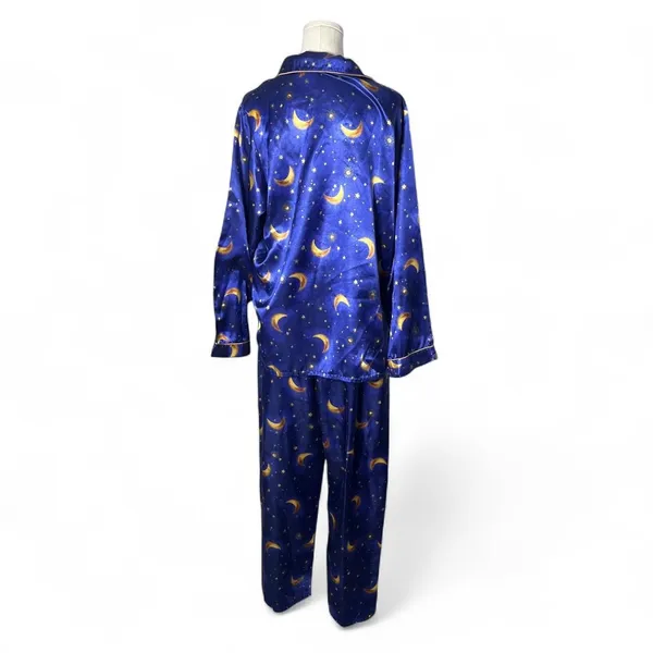 90s Vintage Celestial Sun & Moon Satin Long Sleeve Pant Pajama Set Whimsigoth - Image 2