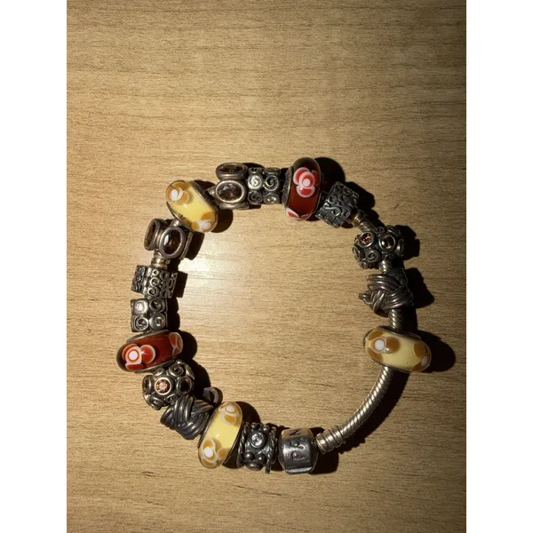 Authentic Pandora Stg Silver Bracelet 16 Genuine Charms Murano 925 - Image 6